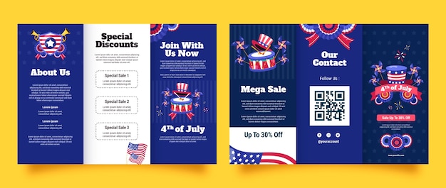 Modello di brochure a tre ante per la celebrazione delle vacanze americane del 4 luglio