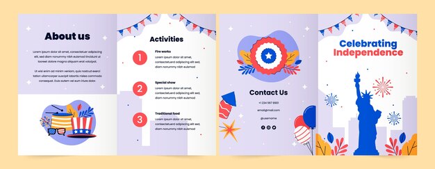 Modello di brochure a tre ante per la celebrazione delle vacanze americane del 4 luglio