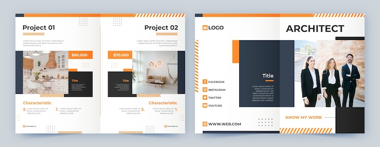 Vettore gratuito modello di brochure architetto design piatto