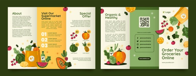Modello di brochure del supermercato disegnato a mano