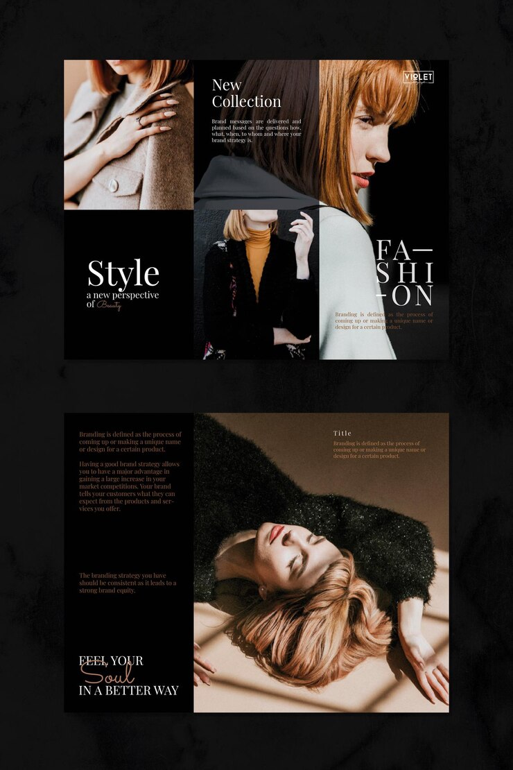Vettore gratuito modello di brochure di moda nero