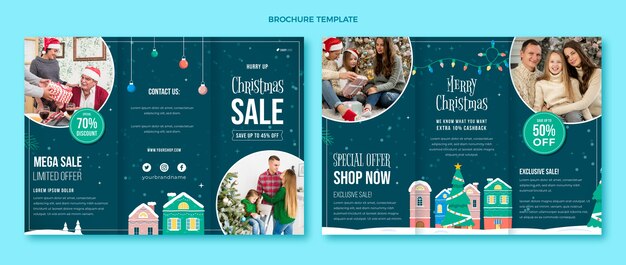 Modello di brochure di natale piatto disegnato a mano