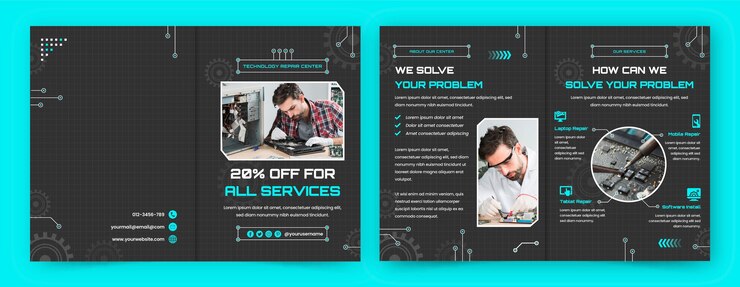 Vettore gratuito modello di brochure per la riparazione tecnica