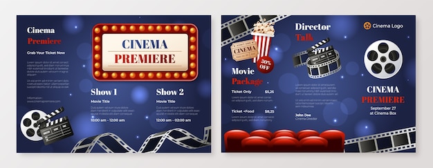 Modello di brochure realistico per l'evento in anteprima del film