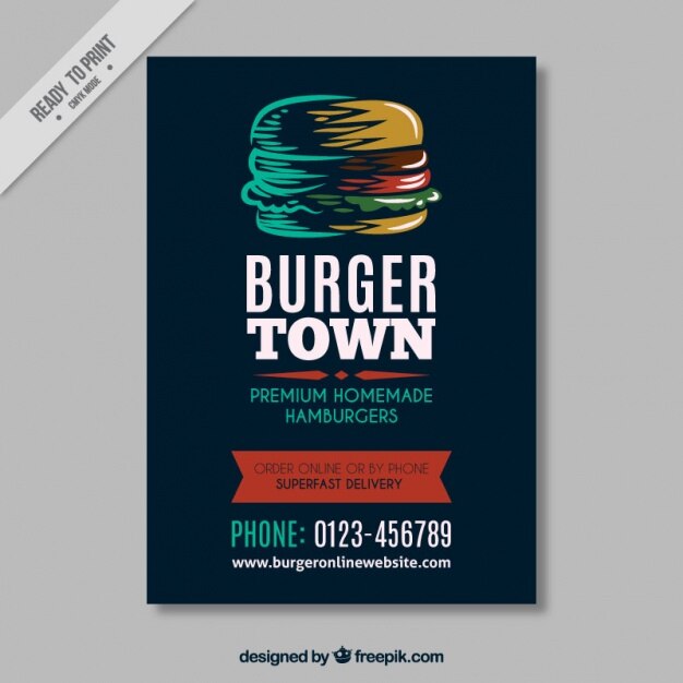 Vettore gratuito modello di brochure vintage con disegnata a mano hamburger