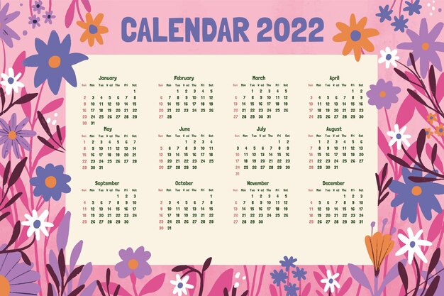 Modello di calendario 2022 disegnato a mano
