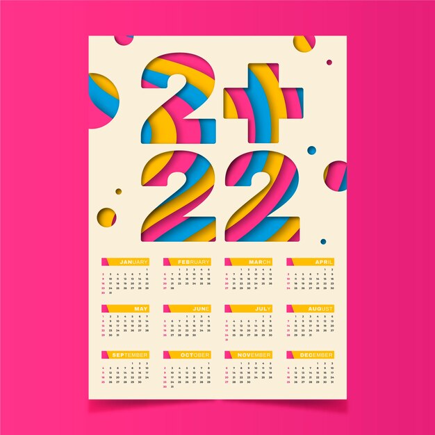 Modello di calendario 2022 in stile carta