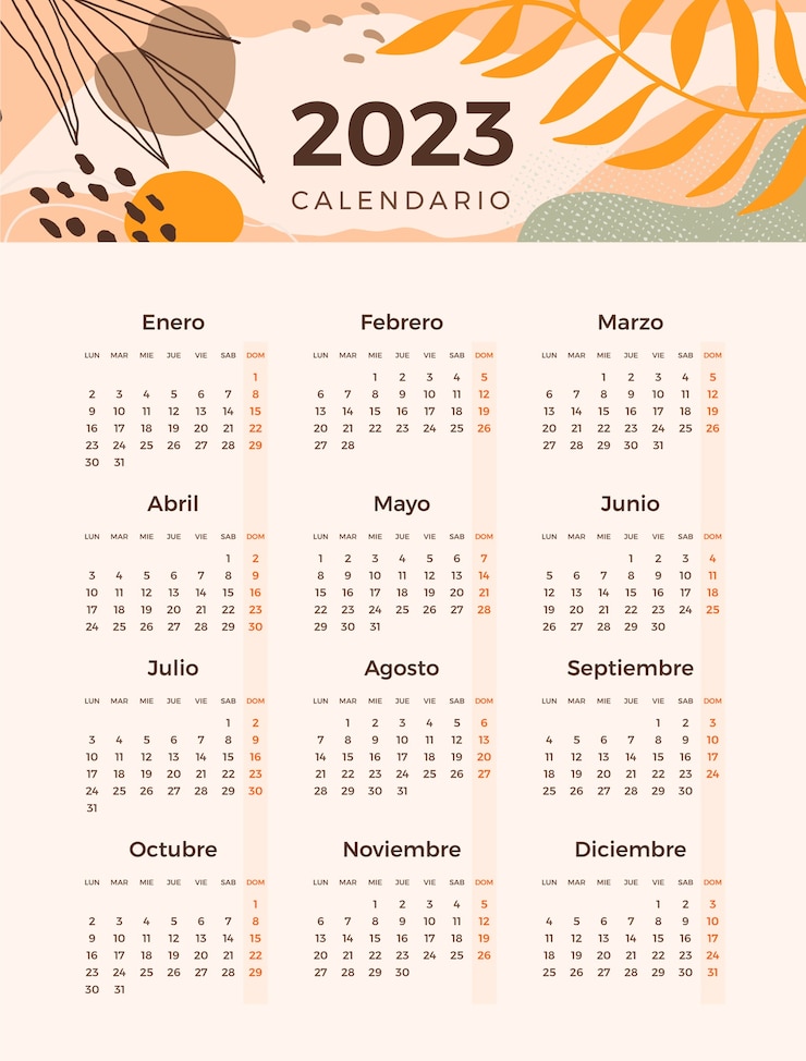 Vettore gratuito modello di calendario 2023 disegnato a mano in spagnolo