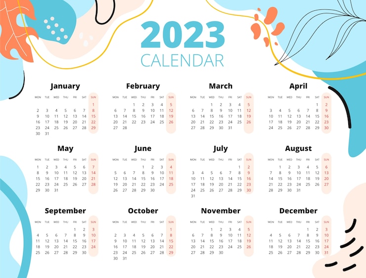 Vettore gratuito modello di calendario annuale 2023 disegnato a mano