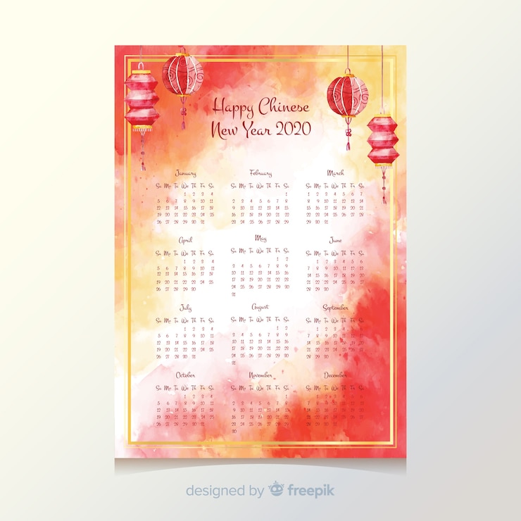 Vettore gratuito modello di calendario cinese di nuovo anno