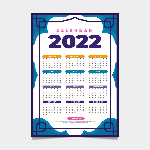 Modello di calendario islamico piatto disegnato a mano