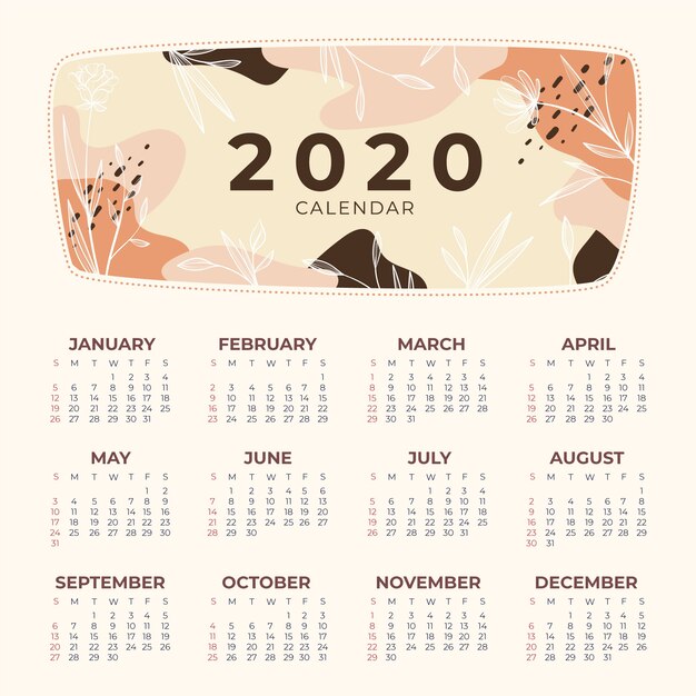 Modello di calendario natura 2020