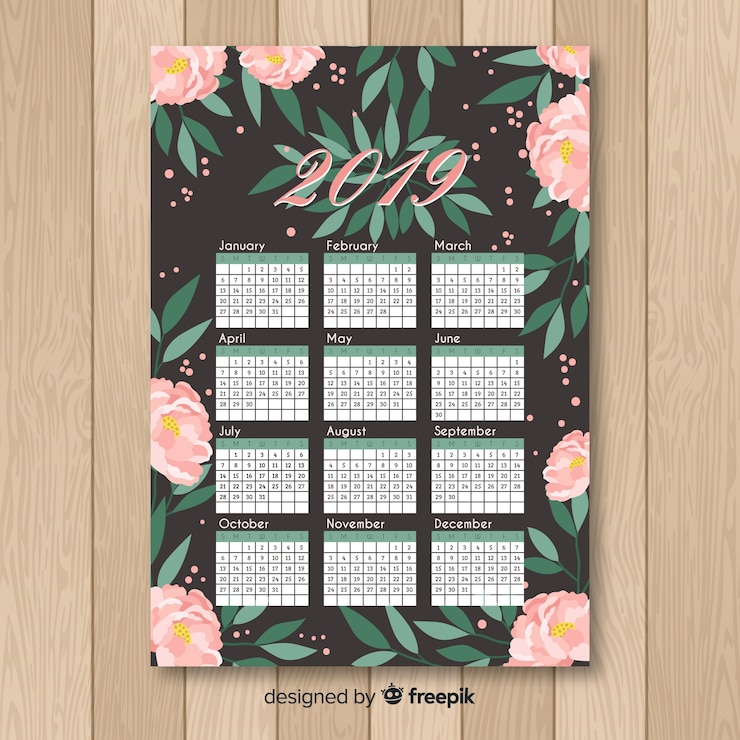 Vettore gratuito modello di calendario peonie disegnate a mano