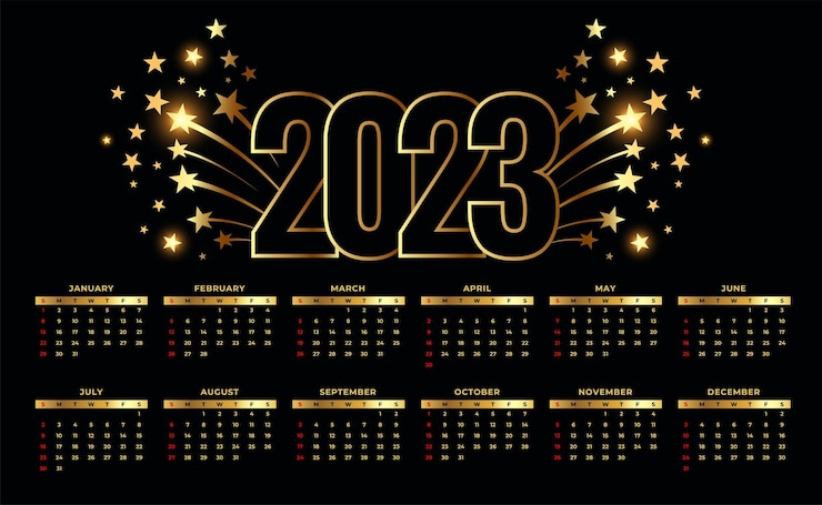 Vettore gratuito modello di calendario per il nuovo anno 2023 con stella che esplode