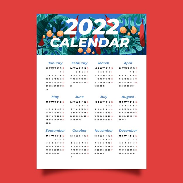 Modello di calendario piatto 2022 disegnato a mano