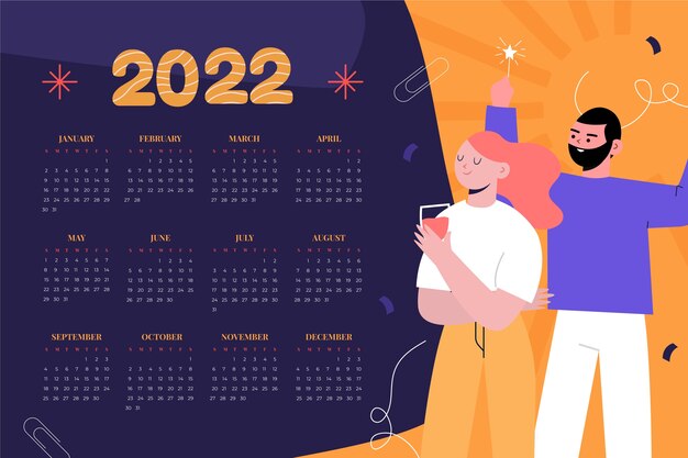 Modello di calendario piatto 2022 disegnato a mano
