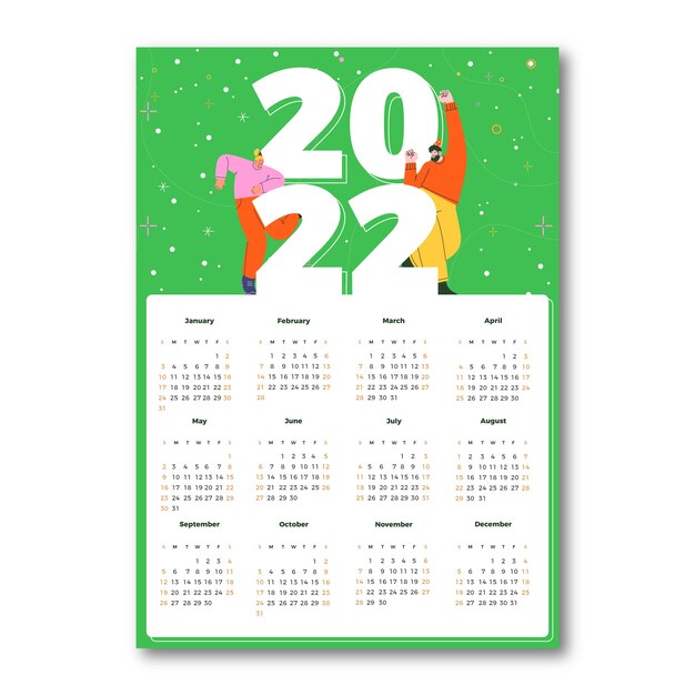 Modello di calendario piatto 2022 disegnato a mano