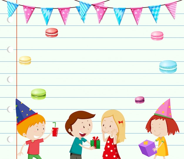 Modello di carta con i bambini alla festa