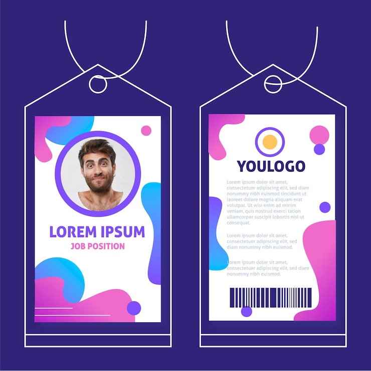 Vettore gratuito modello di carta d'identità astratta con foto
