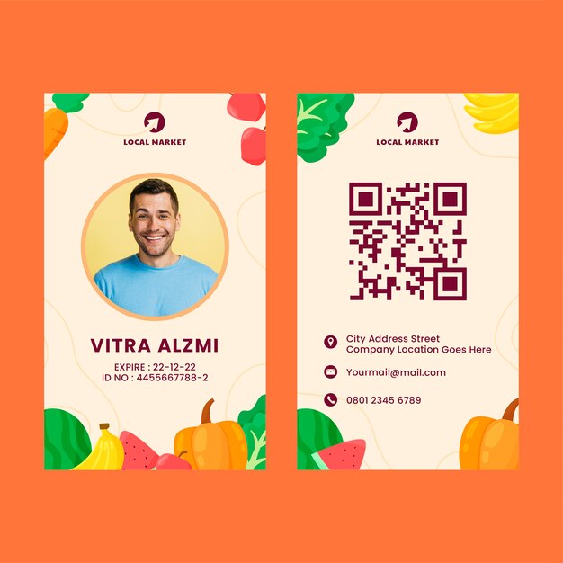 Modello di carta d'identità del mercato locale disegnato a mano