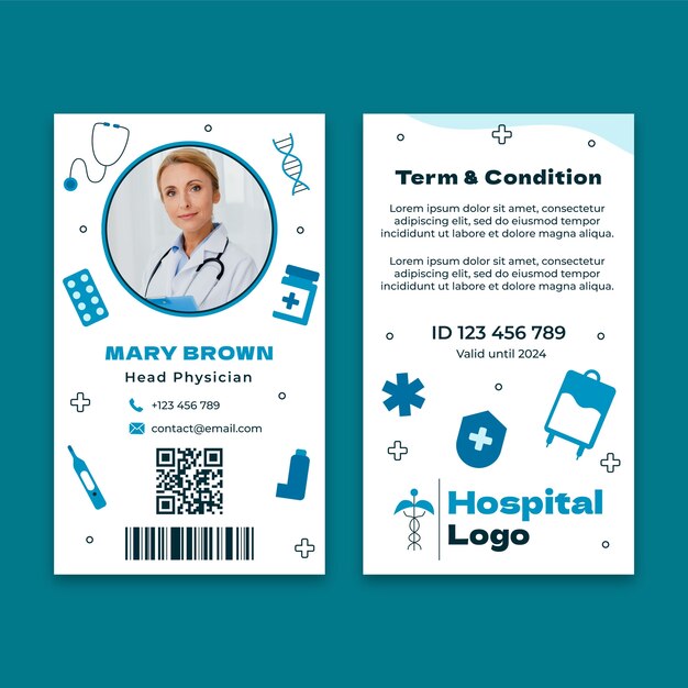 Modello di carta d'identità di assistenza ospedaliera