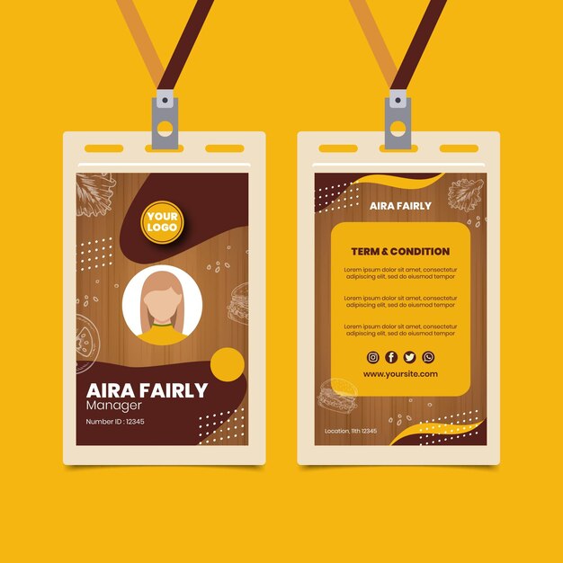 Modello di carta d'identità di cibo americano