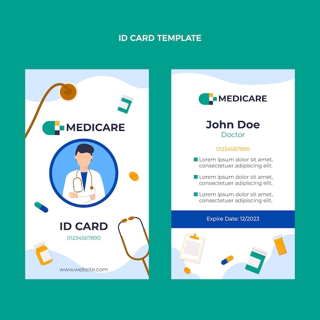 Modello di carta d'identità medica design piatto