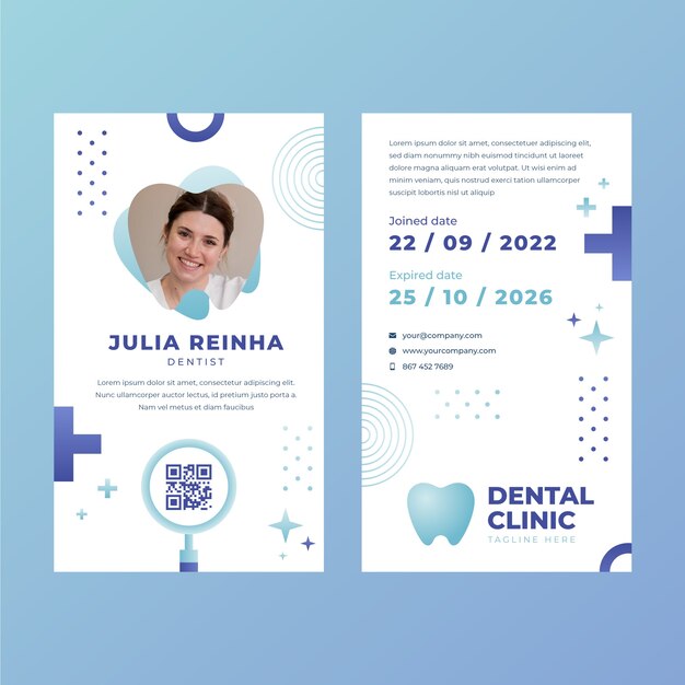 Modello di carta d'identità realistico per il business della clinica odontoiatrica