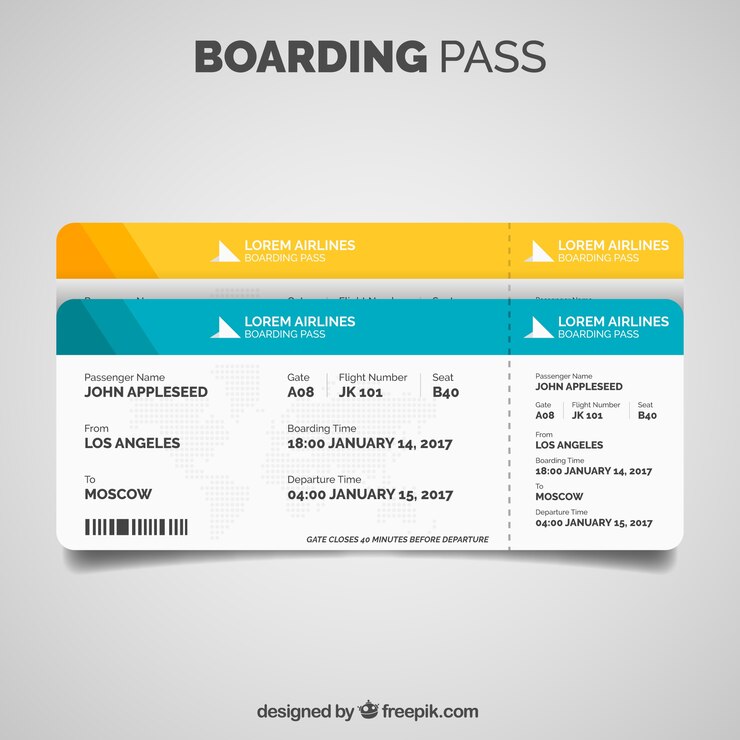 Vettore gratuito modello di carta d&#39;imbarco in design piatto