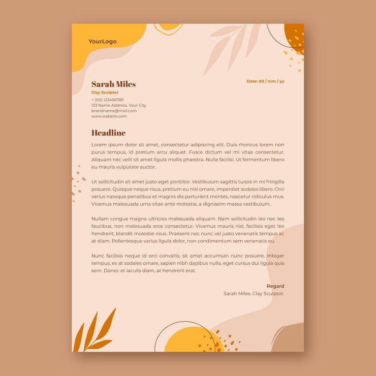 Vettore gratuito modello di carta intestata dell'atelier dell'area di lavoro piatta