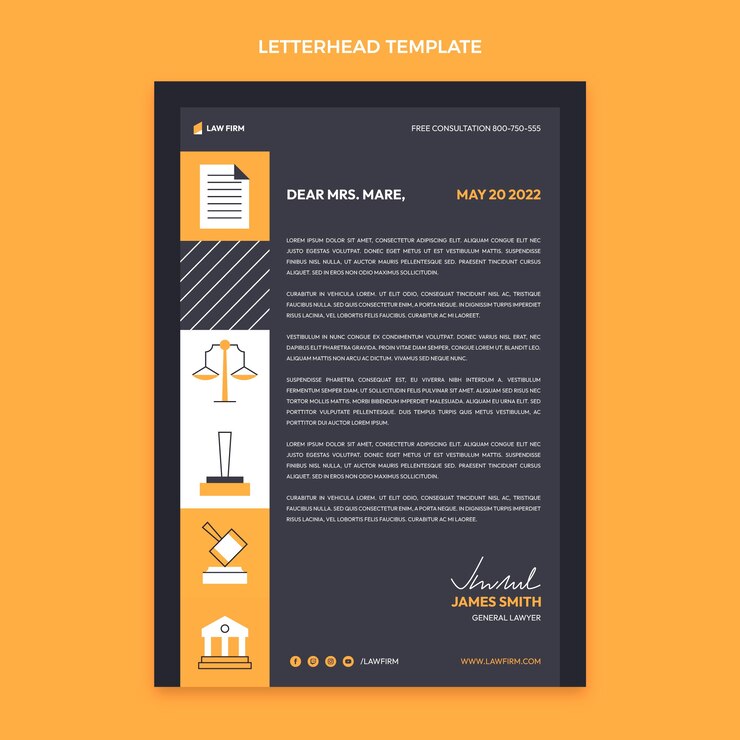 Vettore gratuito modello di carta intestata dello studio legale di design piatto