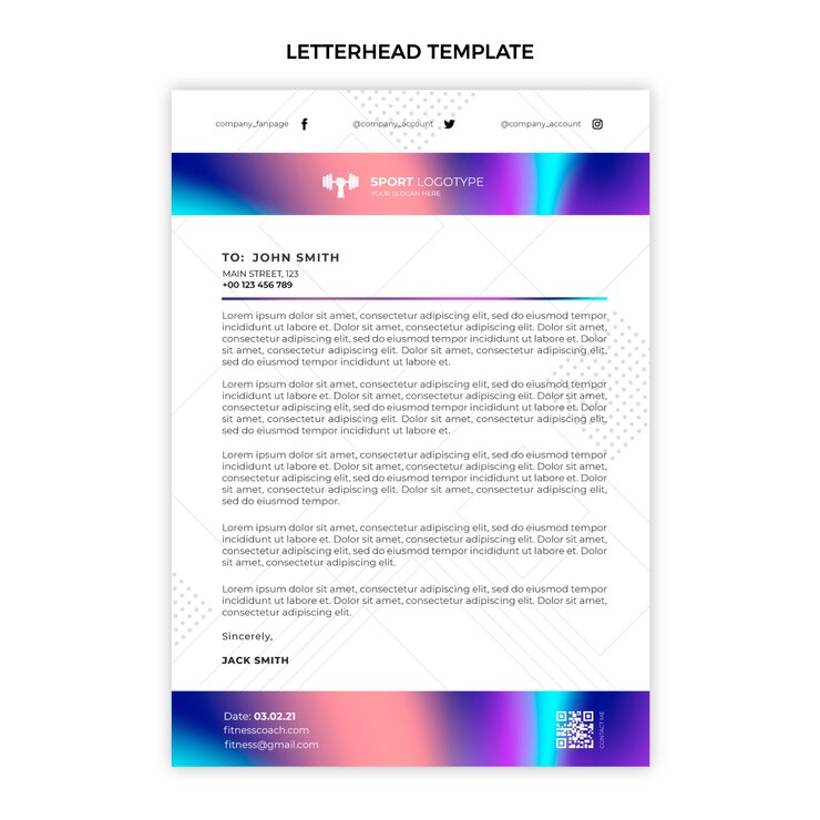 Vettore gratuito modello di carta intestata fitness gradiente