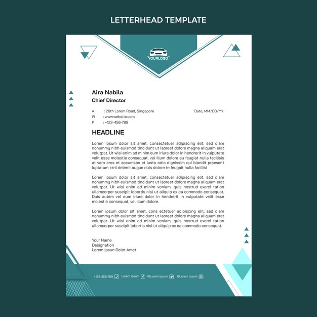 Modello di carta intestata per scuola guida design piatto