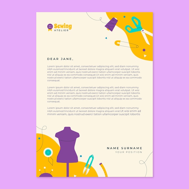 Modello di carta intestata per studio di cucito disegnato a mano
