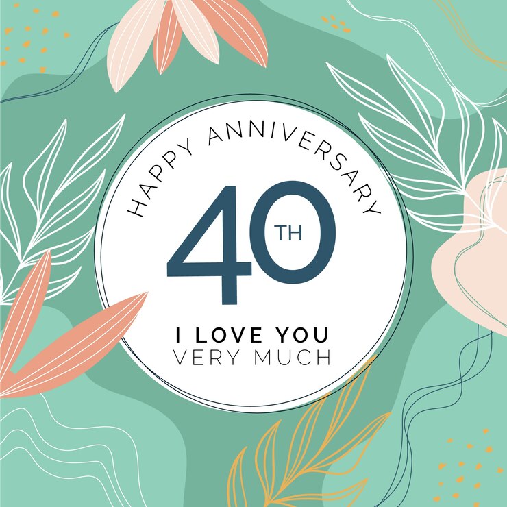 Vettore gratuito modello di carta per il 40° anniversario di design piatto disegnato a mano