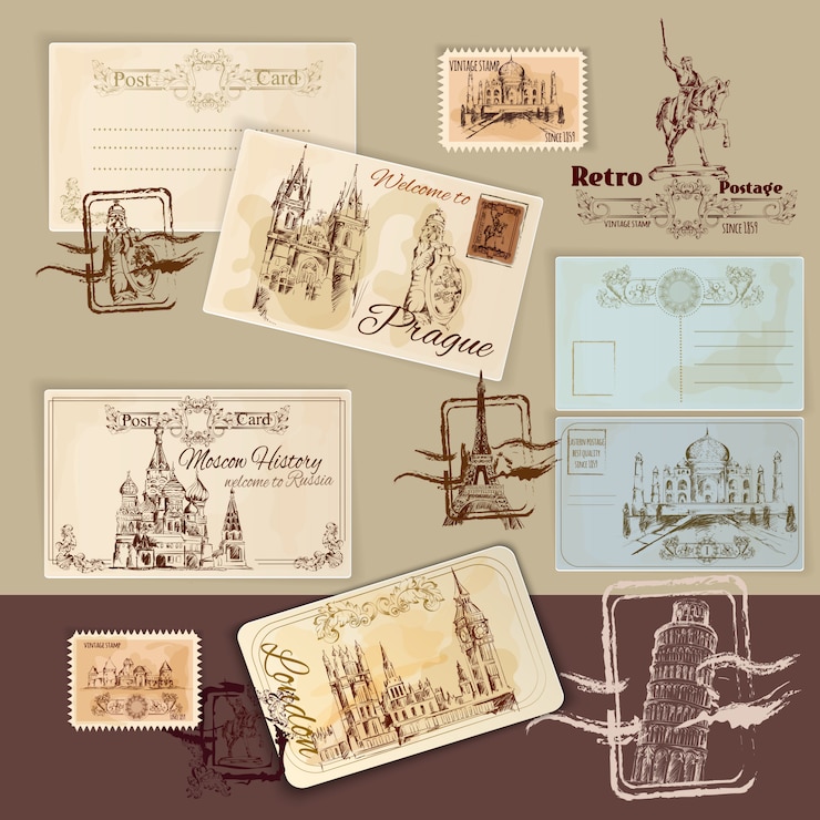 Vettore gratuito modello di cartoline d&#39;epoca