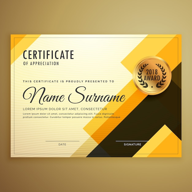 modello di certificato design creativo moderno con forme geometriche