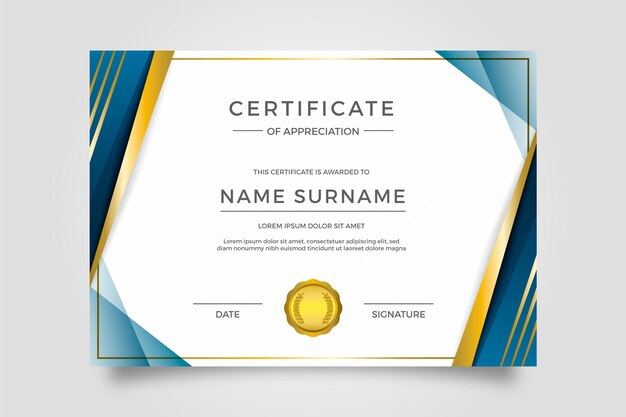 Modello di certificato di lusso dorato gradiente