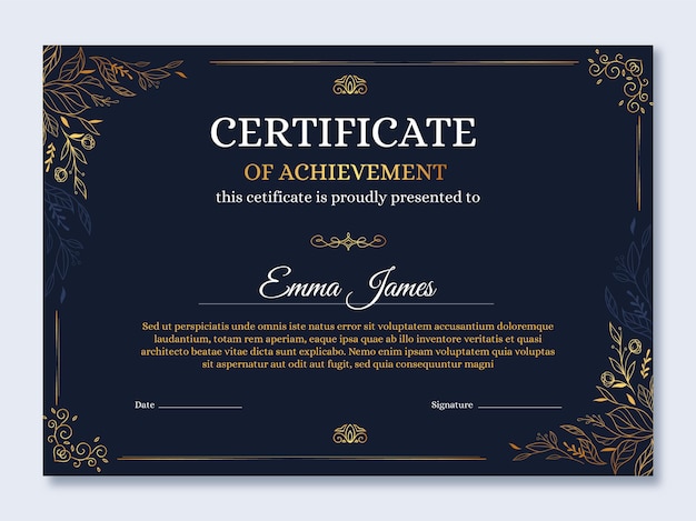 Modello di certificato di lusso dorato realistico