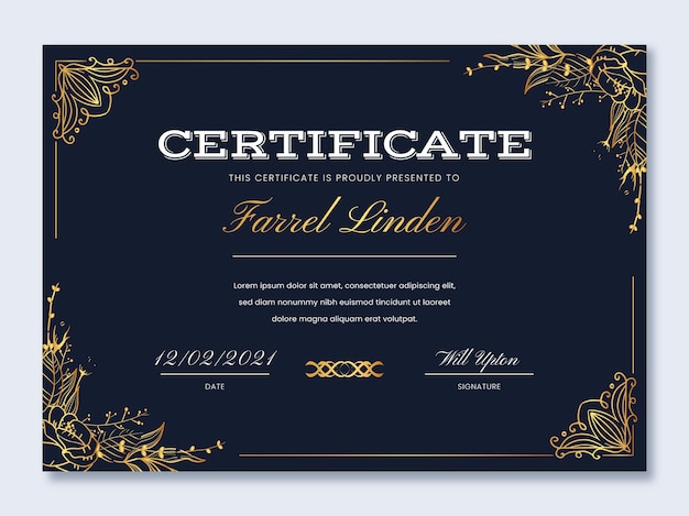 Modello di certificato di lusso dorato realistico