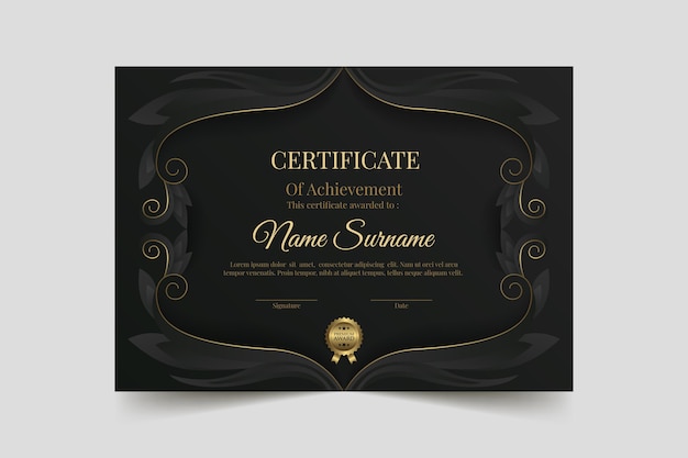Modello di certificato di lusso dorato sfumato