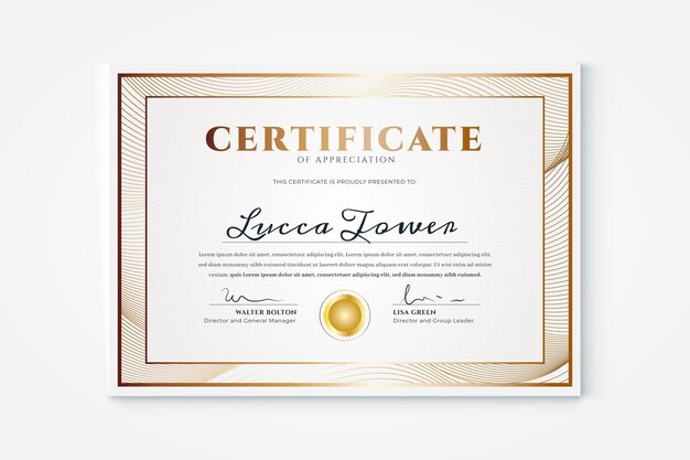 Modello di certificato di lusso dorato sfumato