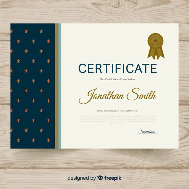 Modello di certificato elegante con design piatto