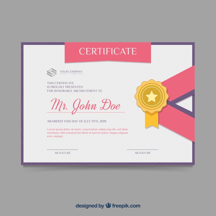 Vettore gratuito modello di certificato in stile piano