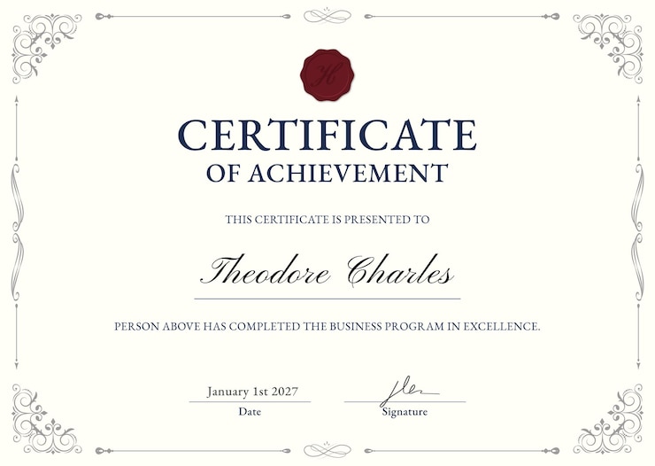 Vettore gratuito modello di certificato ornamentale di classe in beige e nero