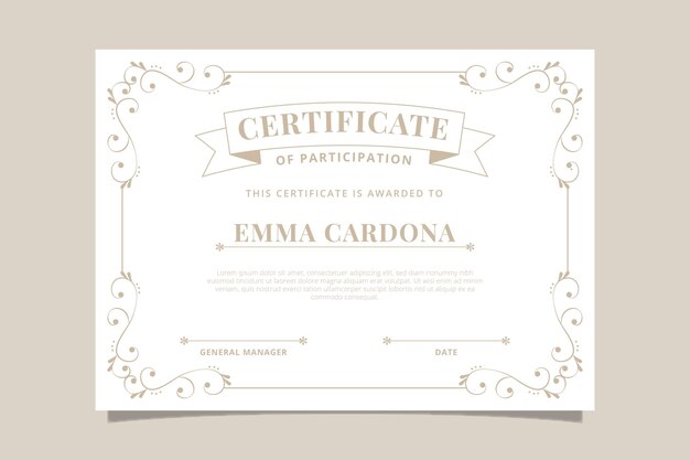 Modello di certificato ornamentale disegnato a mano di incisione