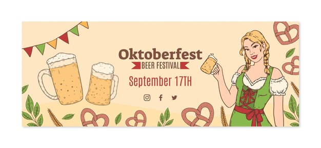 Modello di copertina dei social media dell'oktoberfest disegnato a mano