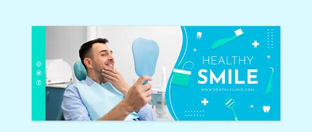 Modello di copertina dei social media della clinica dentale piatta