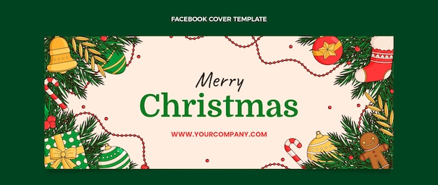 Modello di copertina dei social media di Natale disegnato a mano
