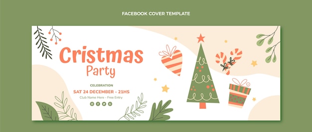 Modello di copertina dei social media di Natale disegnato a mano